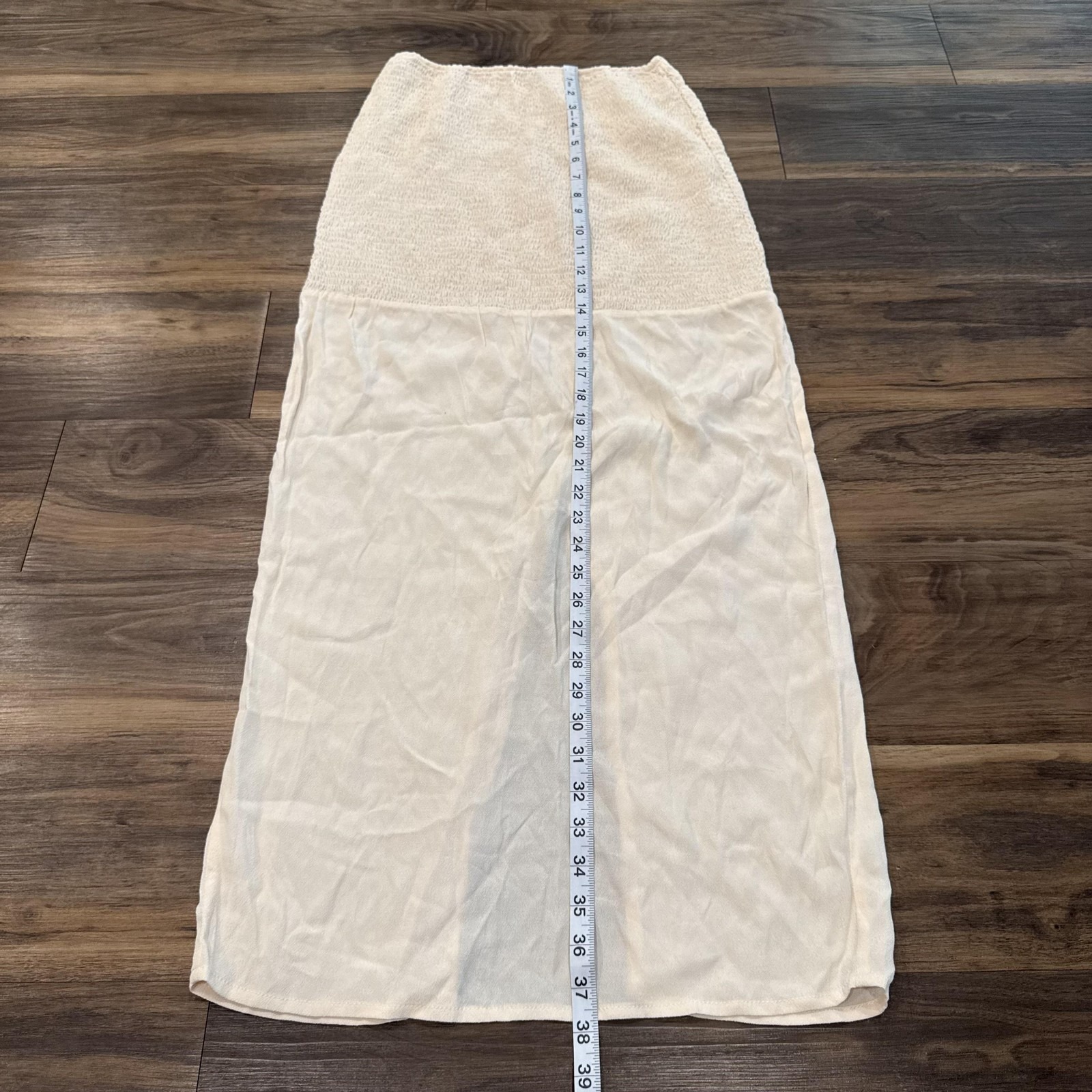 Trois The Label Skirt Womens S/M Cream Strapless Smocked Bodice Maxi Slit — image 6 of 7